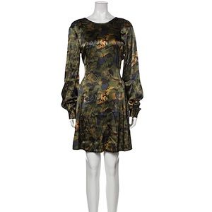 NWT $350 Gianni Camouflage Silky Print scoop neck Mini dress L